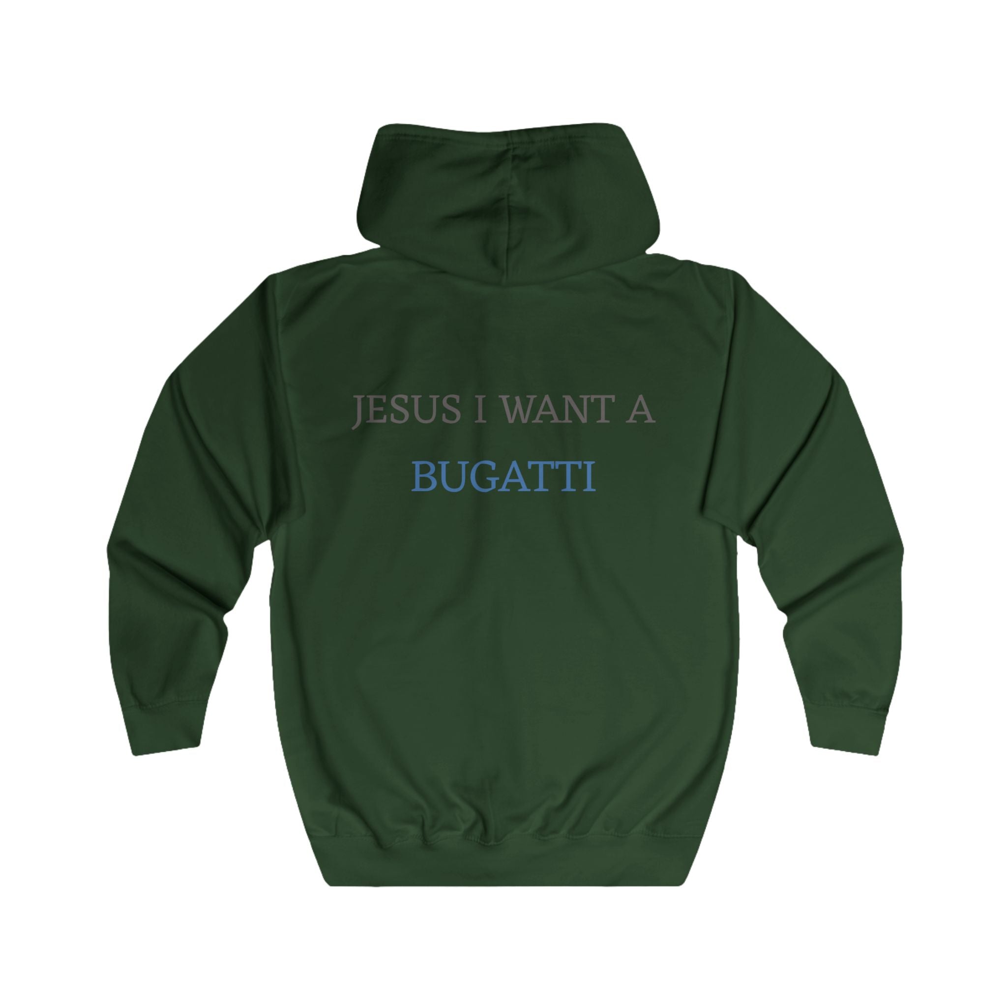 Jesus I Want a Bugatti Zip Hoodie — D.A. Monogrammed Full-Zip Sweatshirt