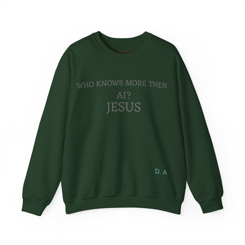 Crewneck Sweatshirt — "Who Knows More Then AI" Minimalist Tech Humor