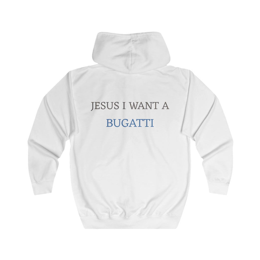 Jesus I Want a Bugatti Zip Hoodie — D.A. Monogrammed Full-Zip Sweatshirt